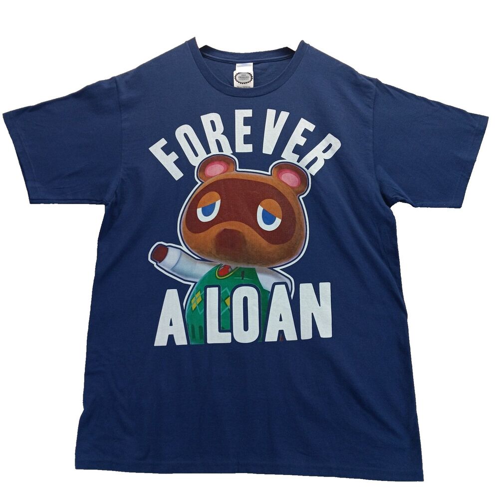 Nintendo Men Sz L Blue Animal Crossing Forever A Loan Short Sleeve Shirt Kidcore